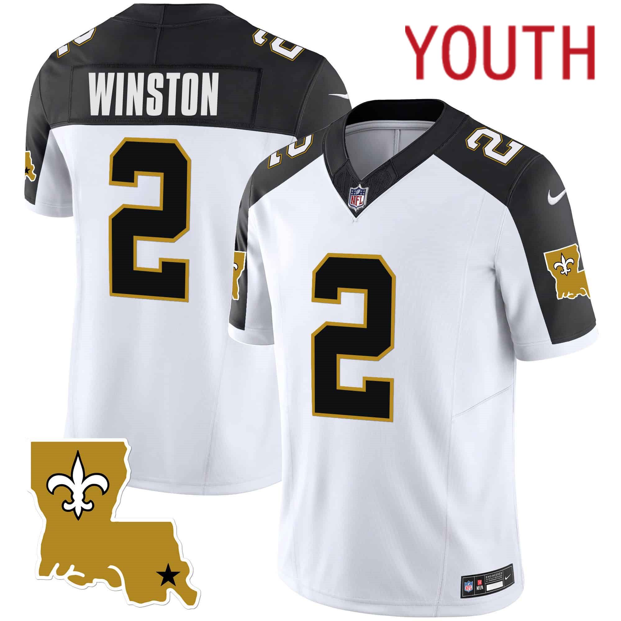 Youth New Orleans Saints #2 Winston White 2024 Nike 1987 Legacy Vapor Limited NFL Jersey style 1->youth nfl jersey->Youth Jersey